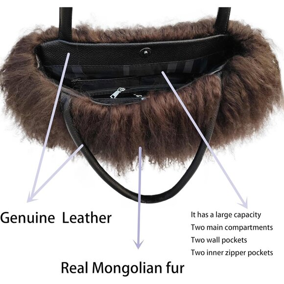 Luxury Mongolian Lamb Fur Handbag with Leather Handles – Chocolate Elegance - Picture 9 of 9